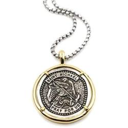 LESLIE BOULES Vintage Saint Michael The Archangel Medal Necklace for Men 22 Inches Length Protection Jewelry