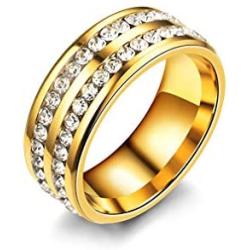 Xusamss Fashion Stainless Steel Double Row Iced Out Crystal Band Ring