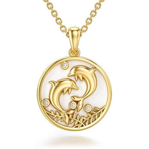 14K Solid Gold Mermaid Necklace Whale tail Pendant Necklace Moissanite Necklaces for Women Dainty Pendant Necklace Yellow Gold 18''