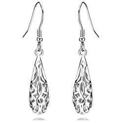 18k Gold Plate 925 Sterling Silver Vintage Filigree Dangle Earrings for Women