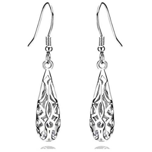 18k Gold Plate 925 Sterling Silver Vintage Filigree Dangle Earrings for Women