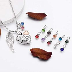 Dletay Heart Cremation Necklace for Ashes Cremation Jewelry with 12 Birthstones Urn Necklace for Ashes-Your Wings were Ready but My Heart was Not