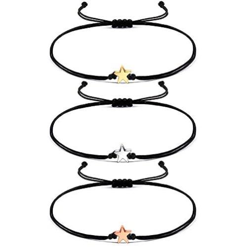 BFF Bracelets for 3 Best Friend Long Distance Matching Star Friendship Pinky Promise Relationship String Wish Bracelet Jewelry Gifts for Bestie Sister