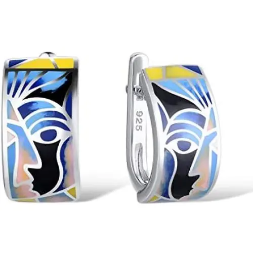 Santuzza 925 Sterling Silver Earrings Classical Face Pattern Fashion Colorful Handmade Enamel Jewelry(Blue/Green) Santuzza 925 Sterling Silver Earrings Classical Face Pattern Fashion Colorful Handmade Enamel Jewelry(Blue/Green)
