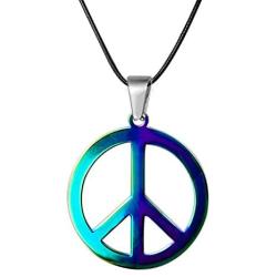 AOOVOO Peace Sign Necklace, 316 Stainless Steel 1960s 1970s Retro Hippie Party Accessories Pendant, Handmade Jewelry Gift for for Men Women(Multi-Color)