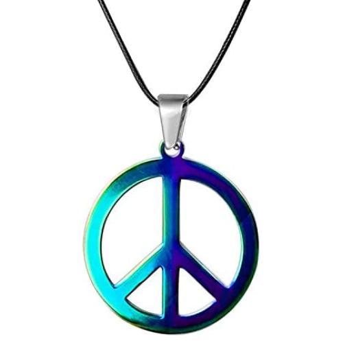 AOOVOO Peace Sign Necklace, 316 Stainless Steel 1960s 1970s Retro Hippie Party Accessories Pendant, Handmade Jewelry Gift for for Men Women(Multi-Color)