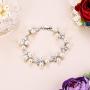 EVER FAITH Womens CZ Cream Simulated Pearl Floral Leaf Wedding Bride Tennis Bracelet Clear Silver-Tone