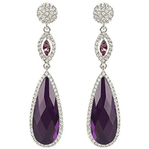 EVER FAITH Rhinestone Crystal Wedding Graceful Tear Drop Pierced Dangle Earrings