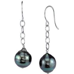 THE PEARL SOURCE 14K Gold Baroque Genuine Black Tahitian South Sea Cultured Pearl Dangling Tincup Earrings for Women