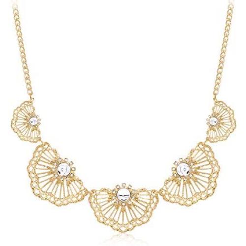T-Doreen Gold Collar Necklace for Women Boho Round Flower Rhinestone Bib Statement Necklaces