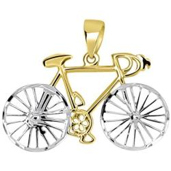 Solid 14k Yellow Gold Two-Tone Bicycle Bike with Textured Wheels Pendant