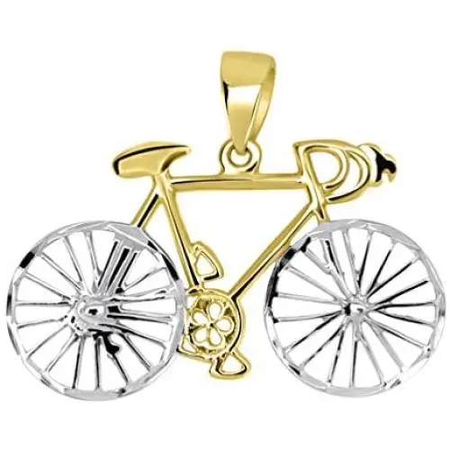 Solid 14k Yellow Gold Two-Tone Bicycle Bike with Textured Wheels Pendant Solid 14k Yellow Gold Two-Tone Bicycle Bike with Textured Wheels Pendant
