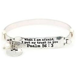 Wonderent “When I am Afraid, I Put My Trust in You” Psalm 56:3 Handmade Beautiful Christian Bangle Bracelet with Wire Design and Cross Punch Out Charm and Bead