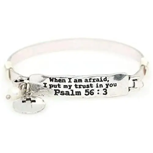 Wonderent “When I am Afraid, I Put My Trust in You” Psalm 56:3 Handmade Beautiful Christian Bangle Bracelet with Wire Design and Cross Punch Out Charm and Bead Wonderent “When I am Afraid, I Put My Trust in You” Psalm 56:3 Handmade Beautiful Christian Bangle Bracelet with Wire Design and Cross Punch Out Charm and Bead