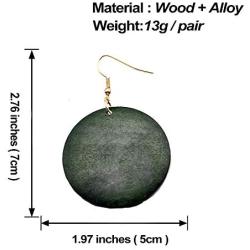 SMALLLOVE Wooden Earrings for Women Girls Vintage African Bohemian Ethnic Wood Big Round Circle Geometric Lightweight Dangle Drop Hook Earrings
