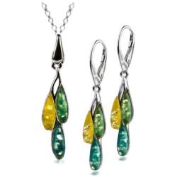 Sterling Silver Multicolor Amber Dreams Necklace Earrings Set 18 Inches