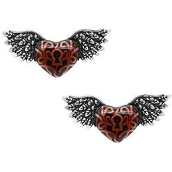 Controse Red Winged Heart with Keyhole Earrings