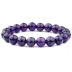 Natural Stone Bracelet, 10mm Amethyst Gemstone Beads Healing Crystal Reiki Chakra Balancing Stretch Bracelets 7'', Stress Relief, Bring Luck and Prosperity Women Men Girls Gifts