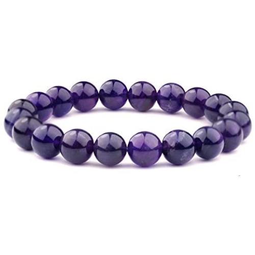 Natural Stone Bracelet, 10mm Amethyst Gemstone Beads Healing Crystal Reiki Chakra Balancing Stretch Bracelets 7'', Stress Relief, Bring Luck and Prosperity Women Men Girls Gifts