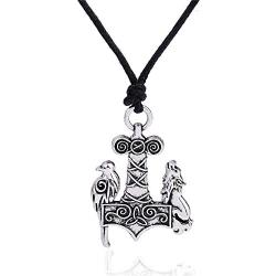 fishhook Wicca Vintage Norse Mjolnir Thors Hammer Celtic Knot Raven and Wolf Pendant Necklace Jewelry