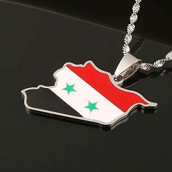 Stainless Steel Syria Map Flag Pendant Necklaces Syrians Jewelry