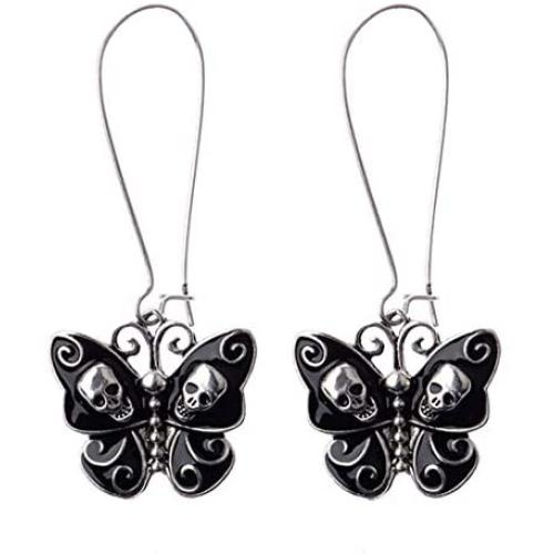 Halloween Earrings for Women Butterfly Skull Drop Dangle Earrings Thin Wire Long Dangling Earrings for Girls