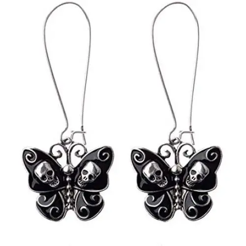Halloween Earrings for Women Butterfly Skull Drop Dangle Earrings Thin Wire Long Dangling Earrings for Girls Halloween Earrings for Women Butterfly Skull Drop Dangle Earrings Thin Wire Long Dangling Earrings for Girls