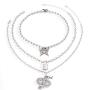 YERTTER Vintage Punk Multi Layered Silver Butterfly Lock Chinese Dragom Pendant Clavice Chain Necklace Female Necklace Jewelry for Women Men Party Prom Vacation