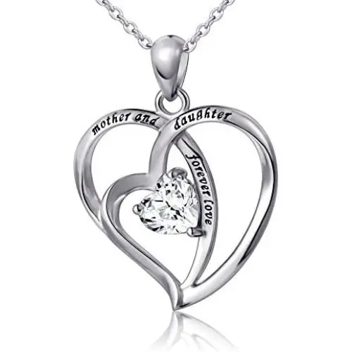 925 Sterling Silver Cubic Zirconia Love Heart Engraved Necklace for Women, 18'' 925 Sterling Silver Cubic Zirconia Love Heart Engraved Necklace for Women, 18''