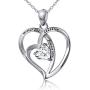 925 Sterling Silver Cubic Zirconia Love Heart Engraved Necklace for Women, 18''