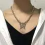 Womens iGirl Heart padlock Pendant Necklace Double Side Letter assorted butterfly Necklace Stainless Steel lock love heart Harajuku Female Symbol punk Gothic Streetwear choker Necklace for Girls