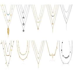 CLOSEUS 10 PCS Layered Choker Necklaces Fashion Sexy Casual Cute Bar Boho Pendant Chain for Women Girls Teens Jewelry Gifts Set Come Gift Box