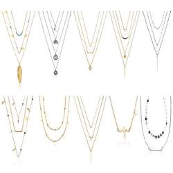 CLOSEUS 10 PCS Layered Choker Necklaces Fashion Sexy Casual Cute Bar Boho Pendant Chain for Women Girls Teens Jewelry Gifts Set Come Gift Box