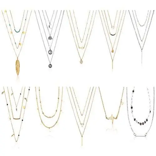 CLOSEUS 10 PCS Layered Choker Necklaces Fashion Sexy Casual Cute Bar Boho Pendant Chain for Women Girls Teens Jewelry Gifts Set Come Gift Box