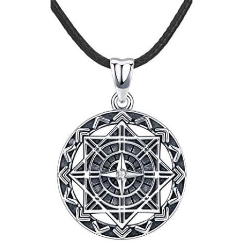 Aniu Compass Necklace Gift for Women/Girls/Wife, S925 Sterling Silver Pendant''Compass of Life'' Valentines Day Jewelry Gifts with Leather Rope length 18inch (46cm)