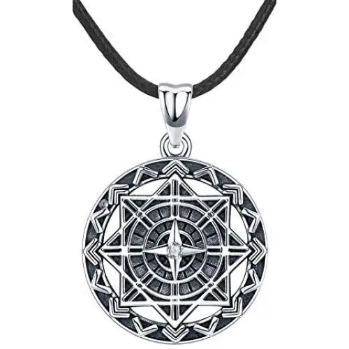 Aniu Compass Necklace Gift for Women/Girls/Wife, S925 Sterling Silver Pendant''Compass of Life'' Valentines Day Jewelry Gifts with Leather Rope length 18inch (46cm)