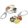 Sterling Silver Multicolor Amber Clover Leaf Earrings Pendant Set Chain 18 Inches