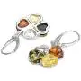 Sterling Silver Multicolor Amber Clover Leaf Earrings Pendant Set Chain 18 Inches Sterling Silver Multicolor Amber Clover Leaf Earrings Pendant Set Chain 18 Inches