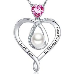 Mothers Day Gifts for Mom I Love You to the Moon and Back Necklace Birthday Gifts for Women Ruby Peridot Blue Sapphire Pearl Sterling Silver Jewelry