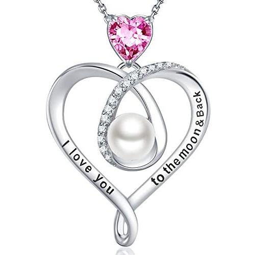 Mothers Day Gifts for Mom I Love You to the Moon and Back Necklace Birthday Gifts for Women Ruby Peridot Blue Sapphire Pearl Sterling Silver Jewelry