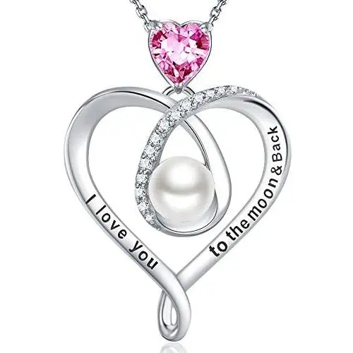 Mothers Day Gifts for Mom I Love You to the Moon and Back Necklace Birthday Gifts for Women Ruby Peridot Blue Sapphire Pearl Sterling Silver Jewelry