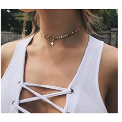 S.J JEWELRY Womens Simple Delicate Handmade 14k Gold Plated/Rose Gold Plated Dainty Circle Thin Open Circle Chain Star Choker Necklace