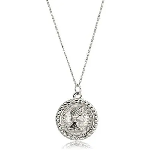 CISHOP Treasure Vintage 18K Special Coin Necklace Sterling Silver Disc Round Circle Pendant Necklace