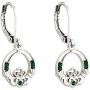 Claddagh Earrings Irish Celtic Green Crystal Rhodium Plated Drops Made in Ireland