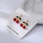 TIANHONGYAN 18K Gold Plated Fruit Cherry Earring Unique 3D Green Leaf Red Cherry Charm Tassel Dangle Drop Stud Earrings for Women Girls Jewelry Gift