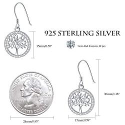 APHILUC Tree of Life Dangle Drop Earrings For Women S925 Sterling Silver Family Tree with Cubic Zirconia Earrings Jewelry Gift