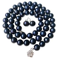 Pearl Romance II Round Pearl II Black Pearl Necklace Jewelry Stud Earrings 2 Piece Set for Women Wedding Brides Bridesmaids Genuine Strand Cultured Freshwater