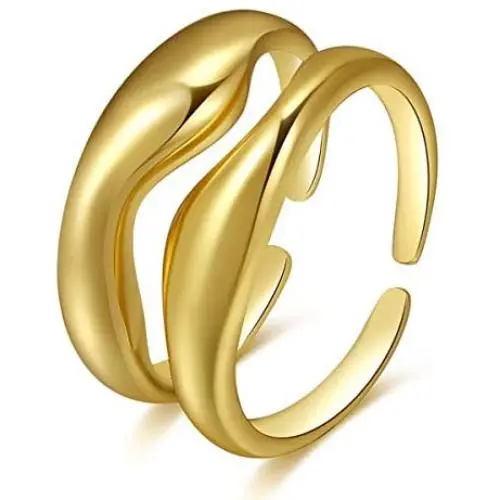 2PCS Plain Gold Rings Classical Plain Stackable Wedding Band Ring Womens Plain Band Knuckle Stacking Rings 18k Gold Plated Ring High Polish Ring Open Adjustable R 2PCS Plain Gold Rings Classical Plain Stackable Wedding Band Ring Womens Plain Band Knuckle Stacking Rings 18k Gold Plated Ring High Polish Ring Open Adjustable R