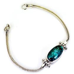 55Carat Natural Oval Cut Cabochon Turquoise Bracelet Bold Look 925 Sterling Silver for Gift Length 6.5-8 Inches