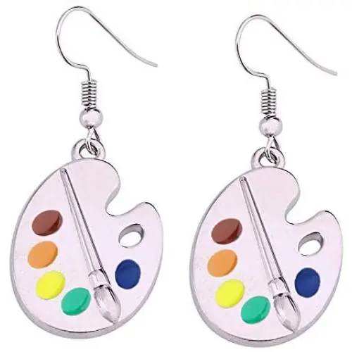 FUSTMW Artist Paint Brush Earrings Paint Palette Charm Earrings Colorful Painter Jewelry Artist Gift Art Teacher Gifts